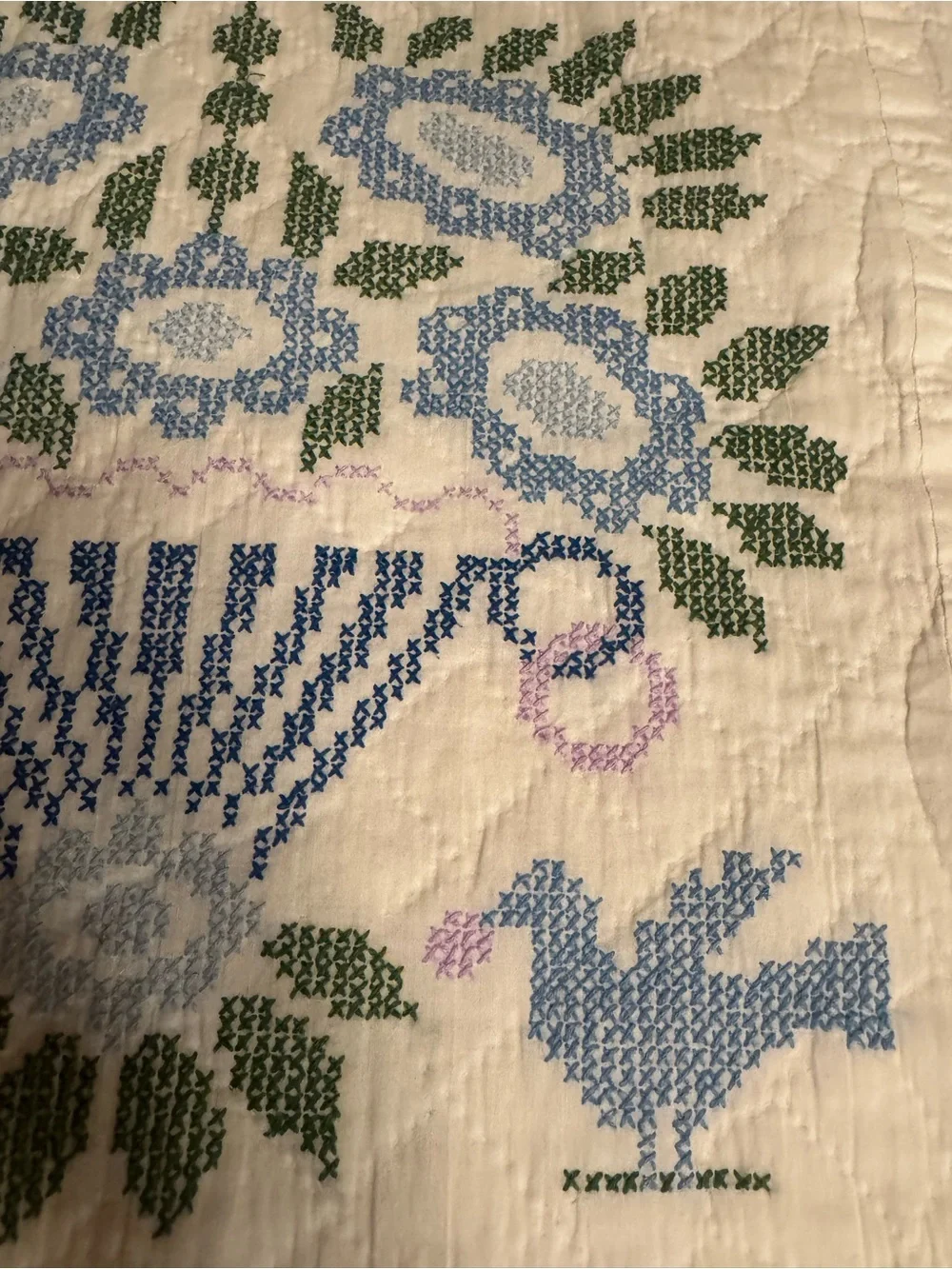 Handmade Cross Stitch Queen Quilt - Baltimore Album Sampler Cottagecore